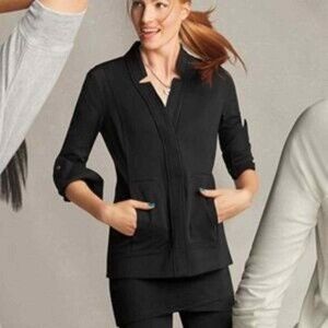 CABI Around The Clock Black Collared Long Sleeve Light Blazer Jacket Size S